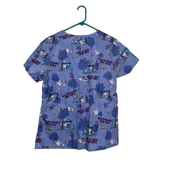 Peanuts Snoopy Scrub Top Cartoon Print S/C Blue 65% Polyester 35% Cotton - Picture 12 of 13